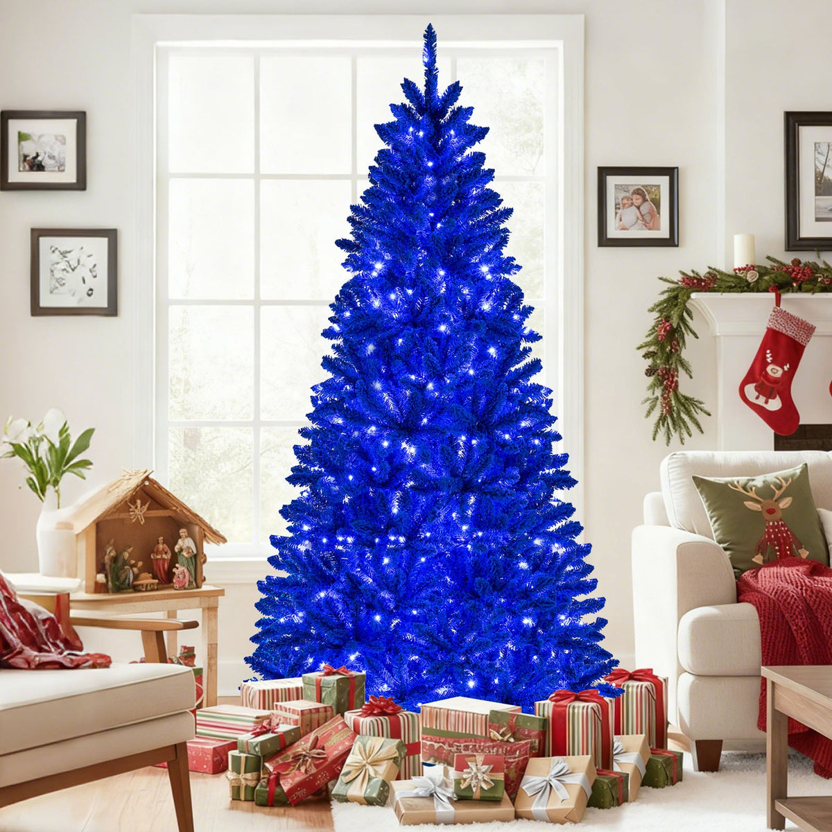 7-Ft Pre-Lit Christmas Tree with 340 Blue LED Lights