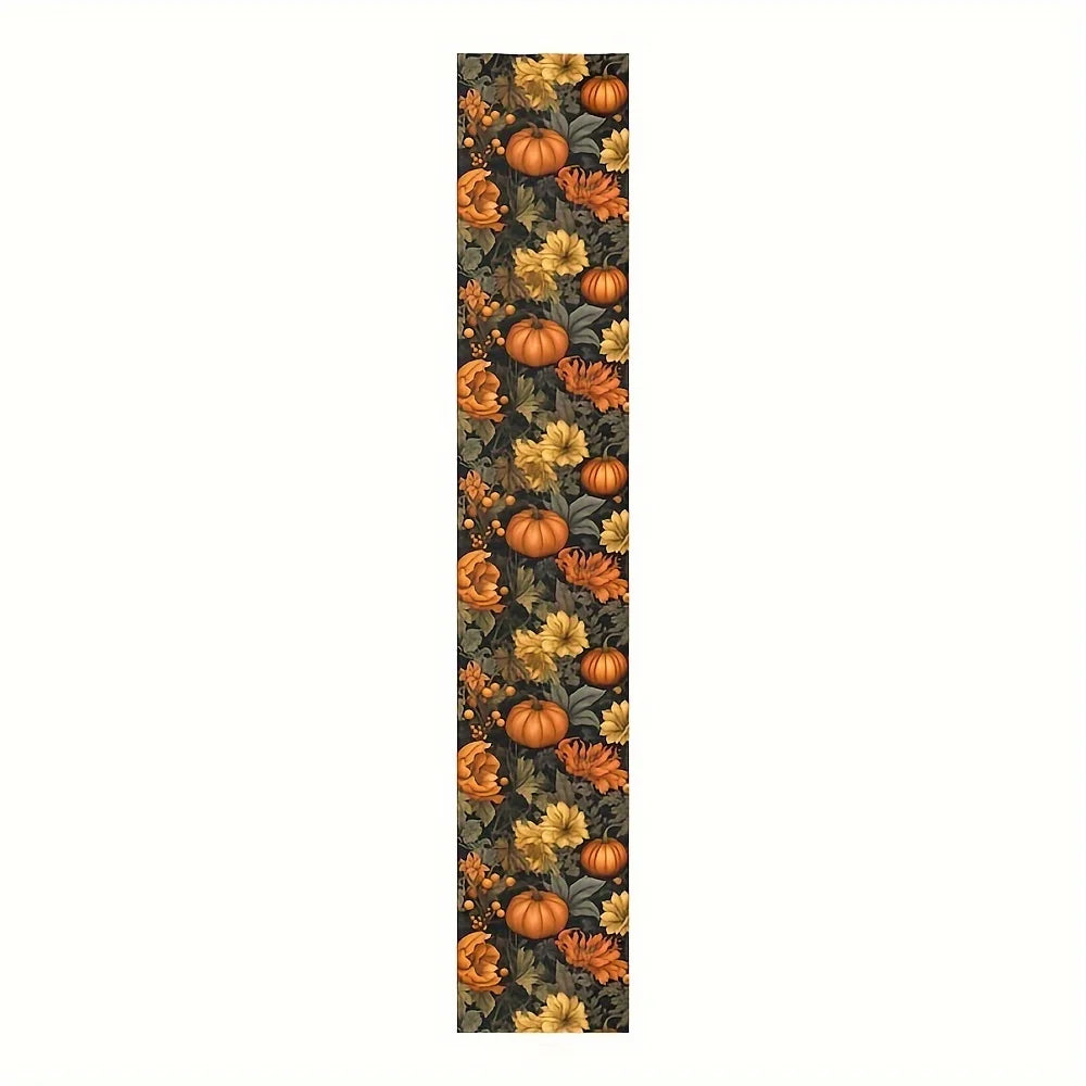 Autumn Harvest Pumpkin & Floral Table Runner – Fall & Thanksgiving Table Décor