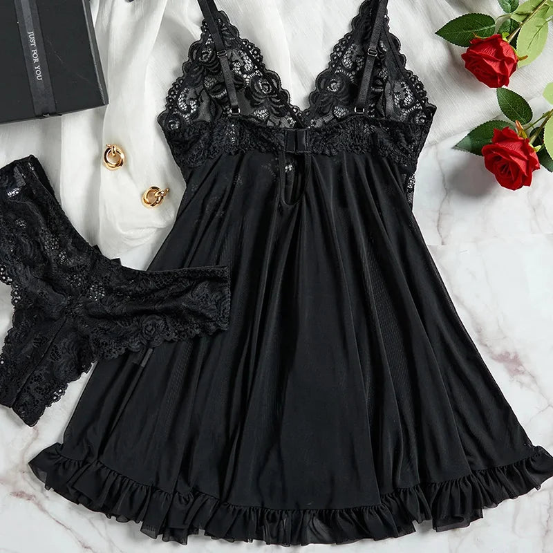 Midnight Temptation Lace Babydoll & Panty Set