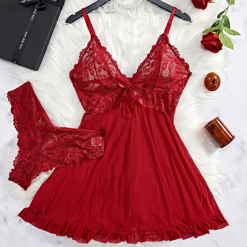 Midnight Temptation Lace Babydoll & Panty Set