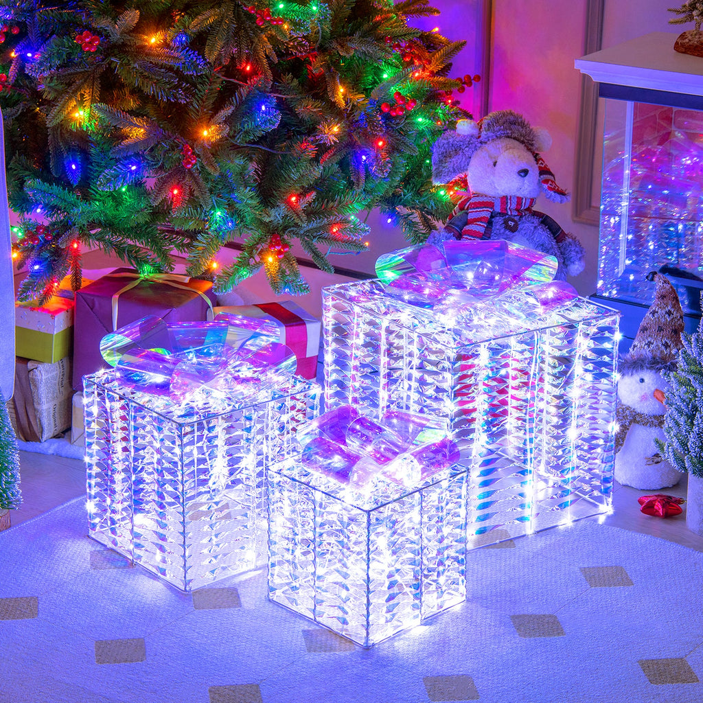 3-Piece Pre-Lit Iridescent Christmas Gift Box Set with 156 LED Lights