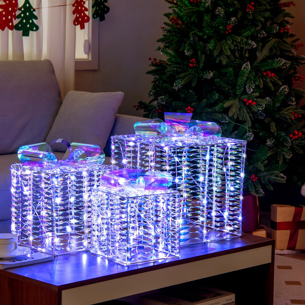 3-Piece Pre-Lit Iridescent Christmas Gift Box Set with 156 LED Lights