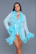 Luxe Feather-Trim Sheer Robe