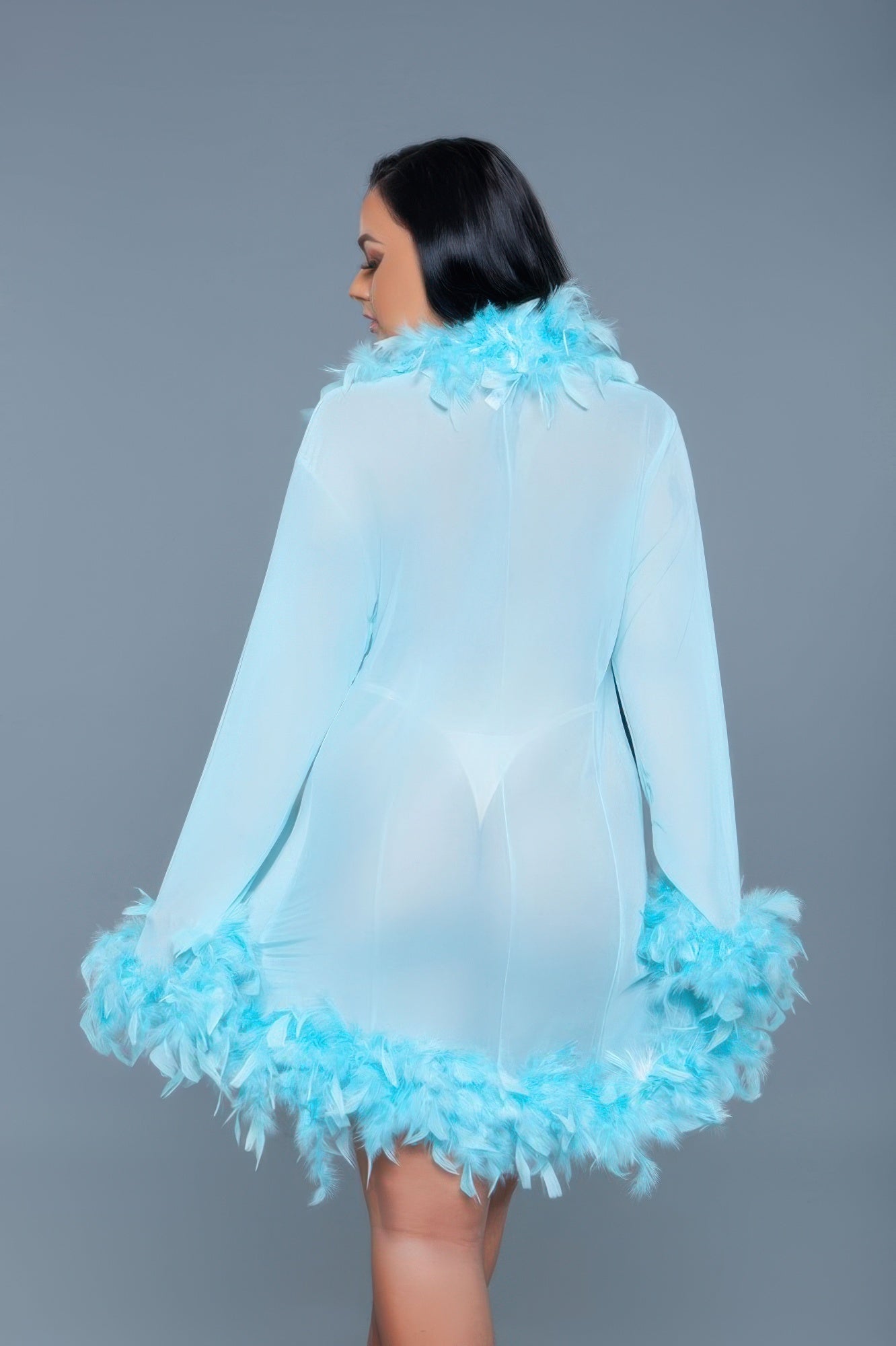 Luxe Feather-Trim Sheer Robe
