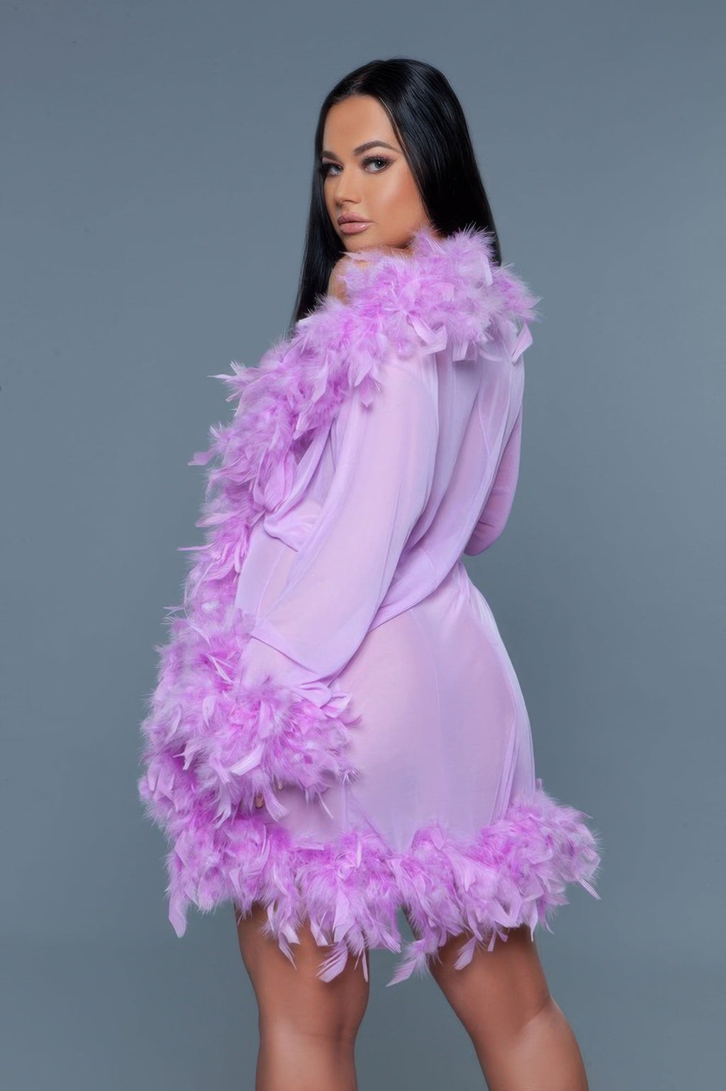 Luxe Feather-Trim Sheer Robe