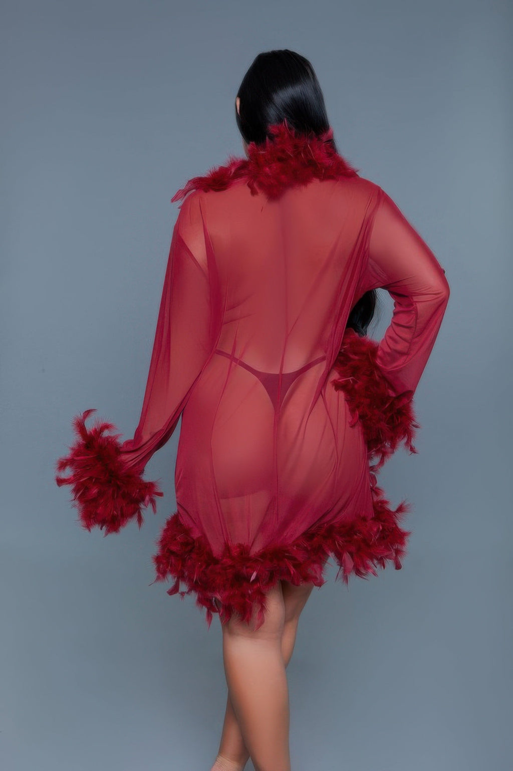 Luxe Feather-Trim Sheer Robe