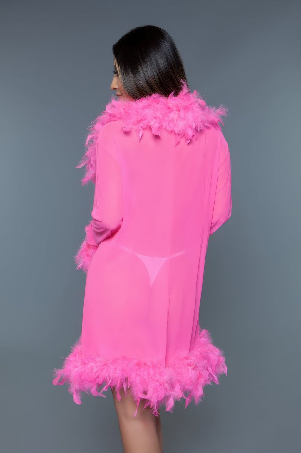 Luxe Feather-Trim Sheer Robe