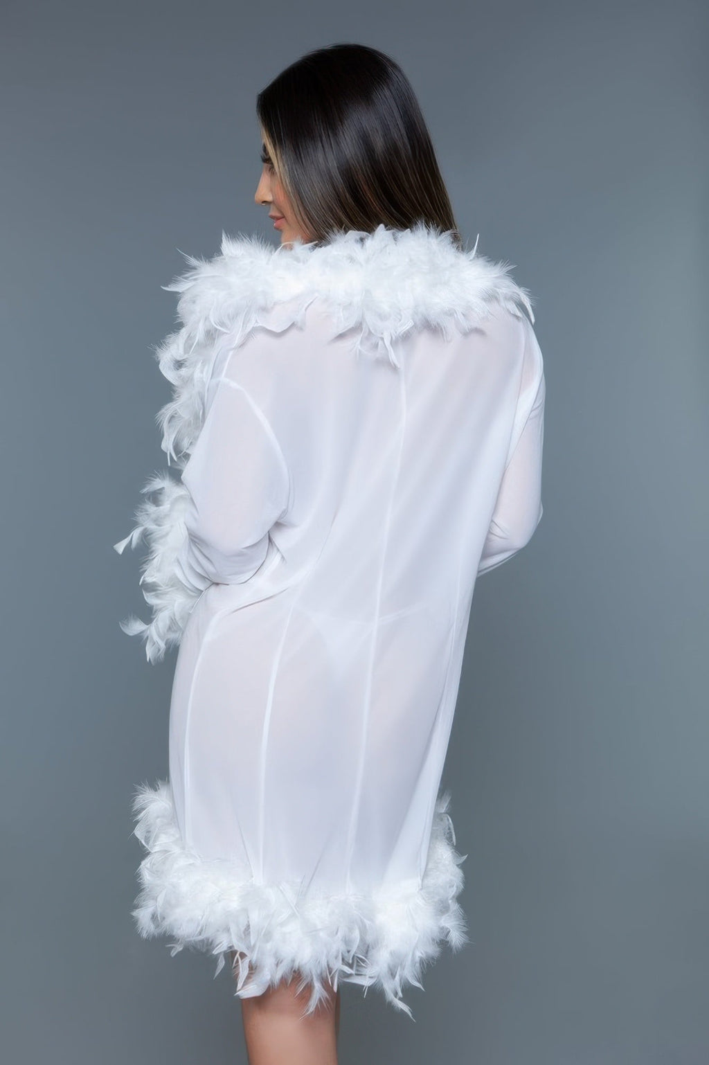 Luxe Feather-Trim Sheer Robe