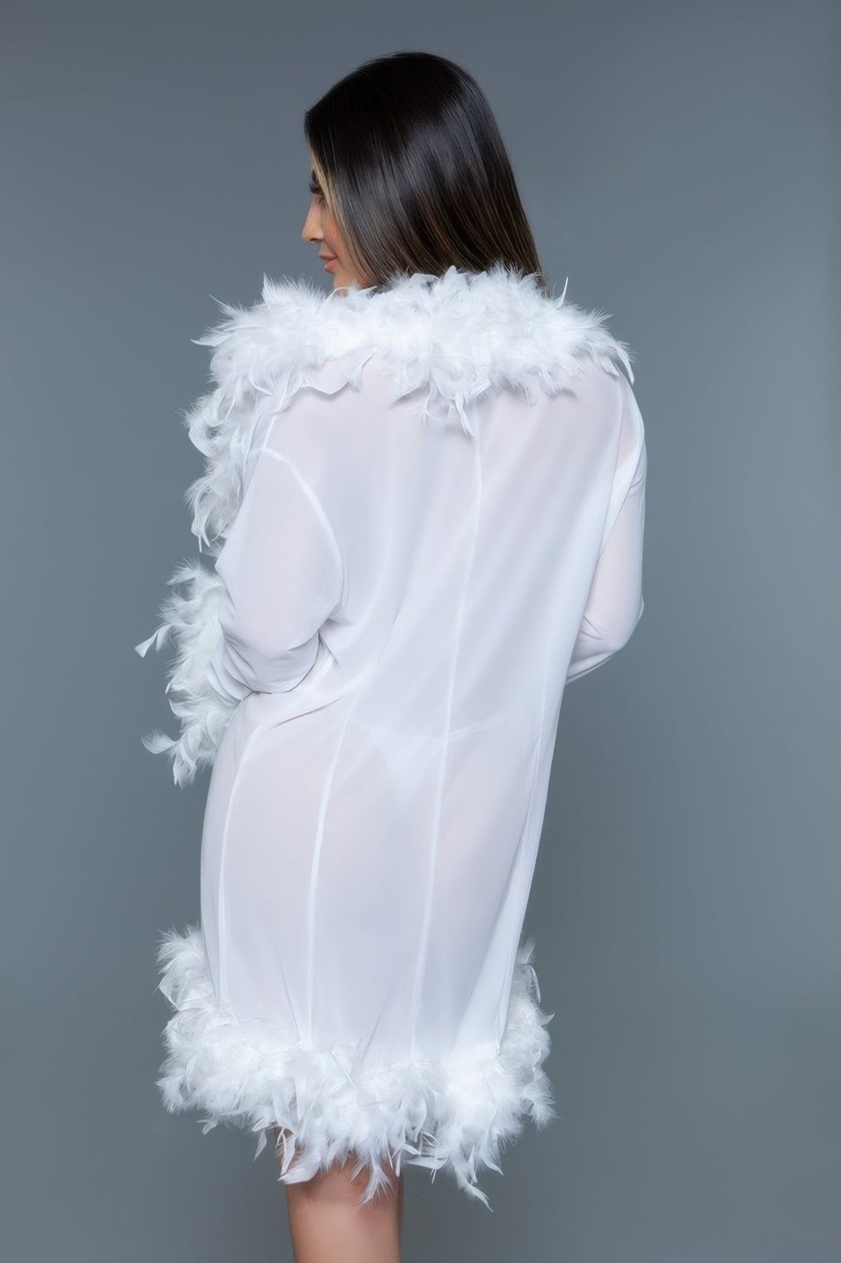 Luxe Feather-Trim Sheer Robe