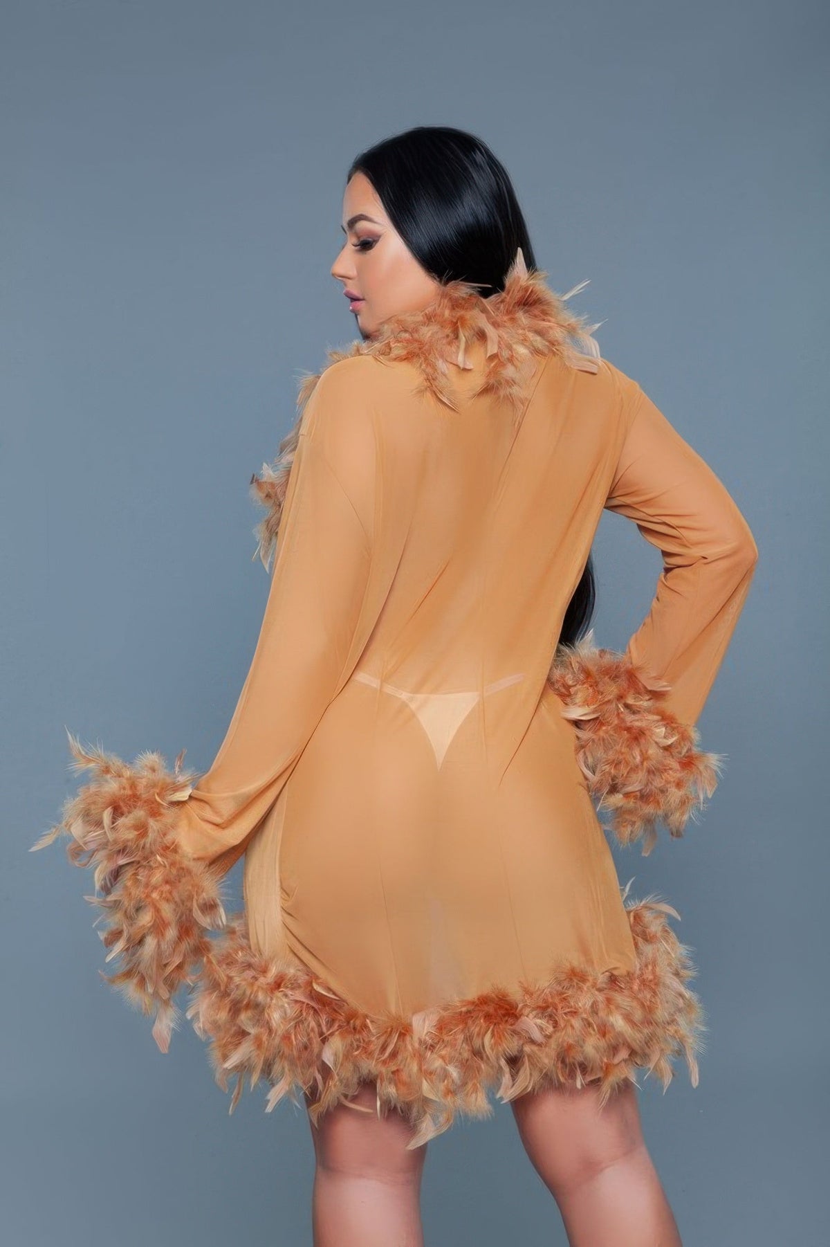 Luxe Feather-Trim Sheer Robe