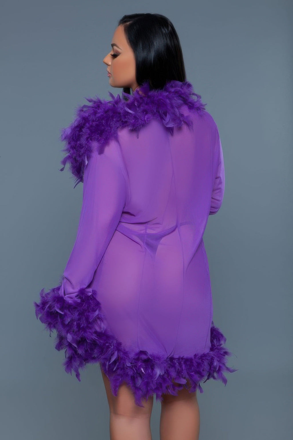 Luxe Feather-Trim Sheer Robe