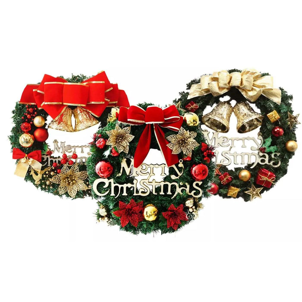 Classic Merry Christmas Holiday Wreath with Red Bow