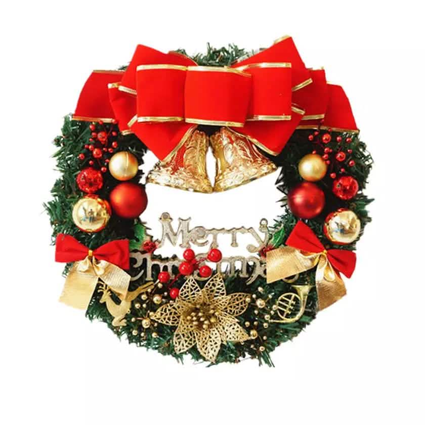 Classic Merry Christmas Holiday Wreath with Red Bow