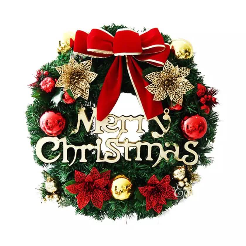 Classic Merry Christmas Holiday Wreath with Red Bow