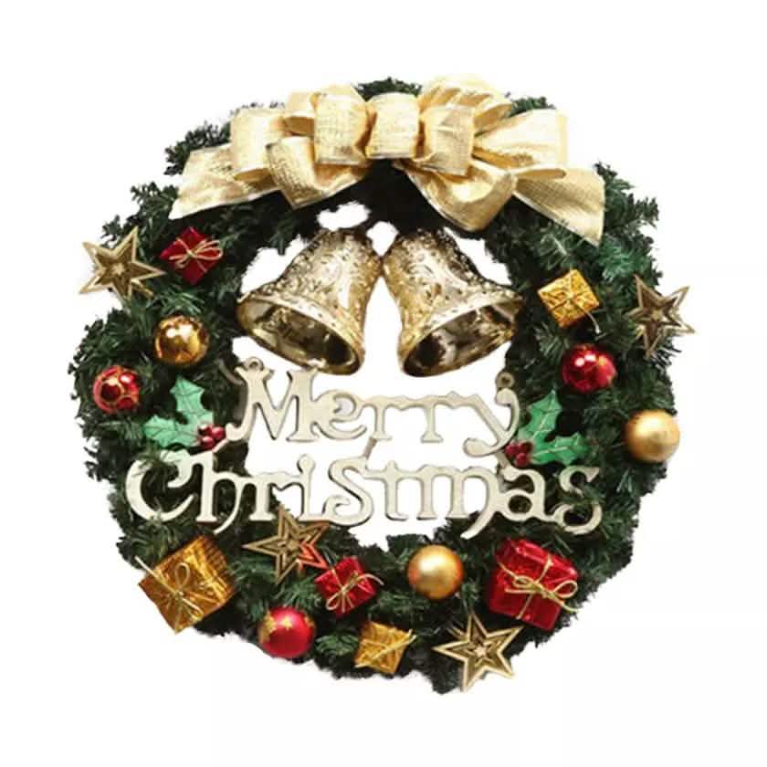Classic Merry Christmas Holiday Wreath with Red Bow