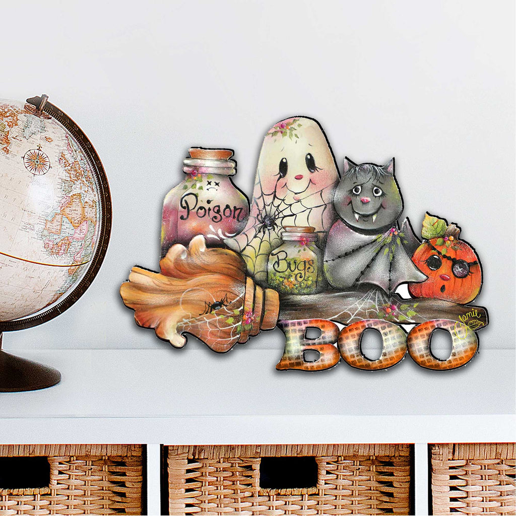 Brunhilda’s Broom Halloween Ghost & Pumpkin Door Hanger