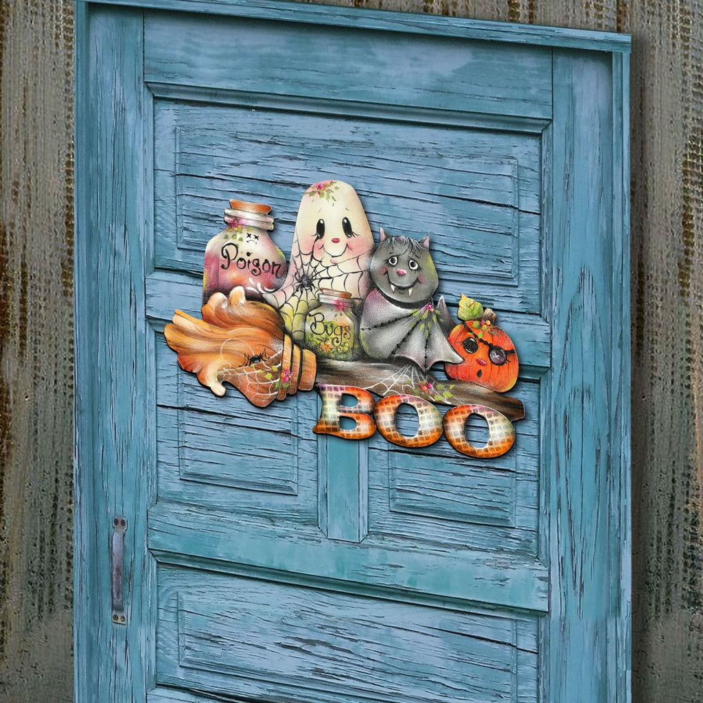 Brunhilda’s Broom Halloween Ghost & Pumpkin Door Hanger
