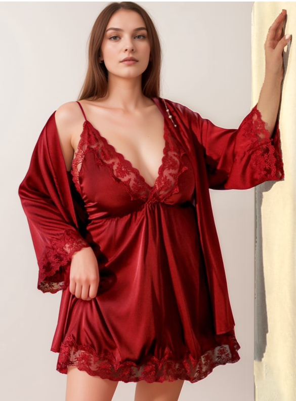 Seductive Lace Silky Robe & Lingerie Set – Sizes S–4XL