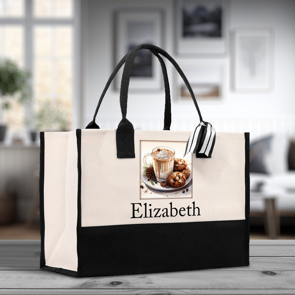 Personalized Hot Cocoa & Cookies Christmas Canvas Tote Bag