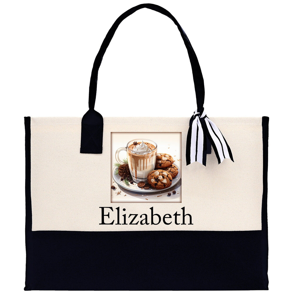 Personalized Hot Cocoa & Cookies Christmas Canvas Tote Bag
