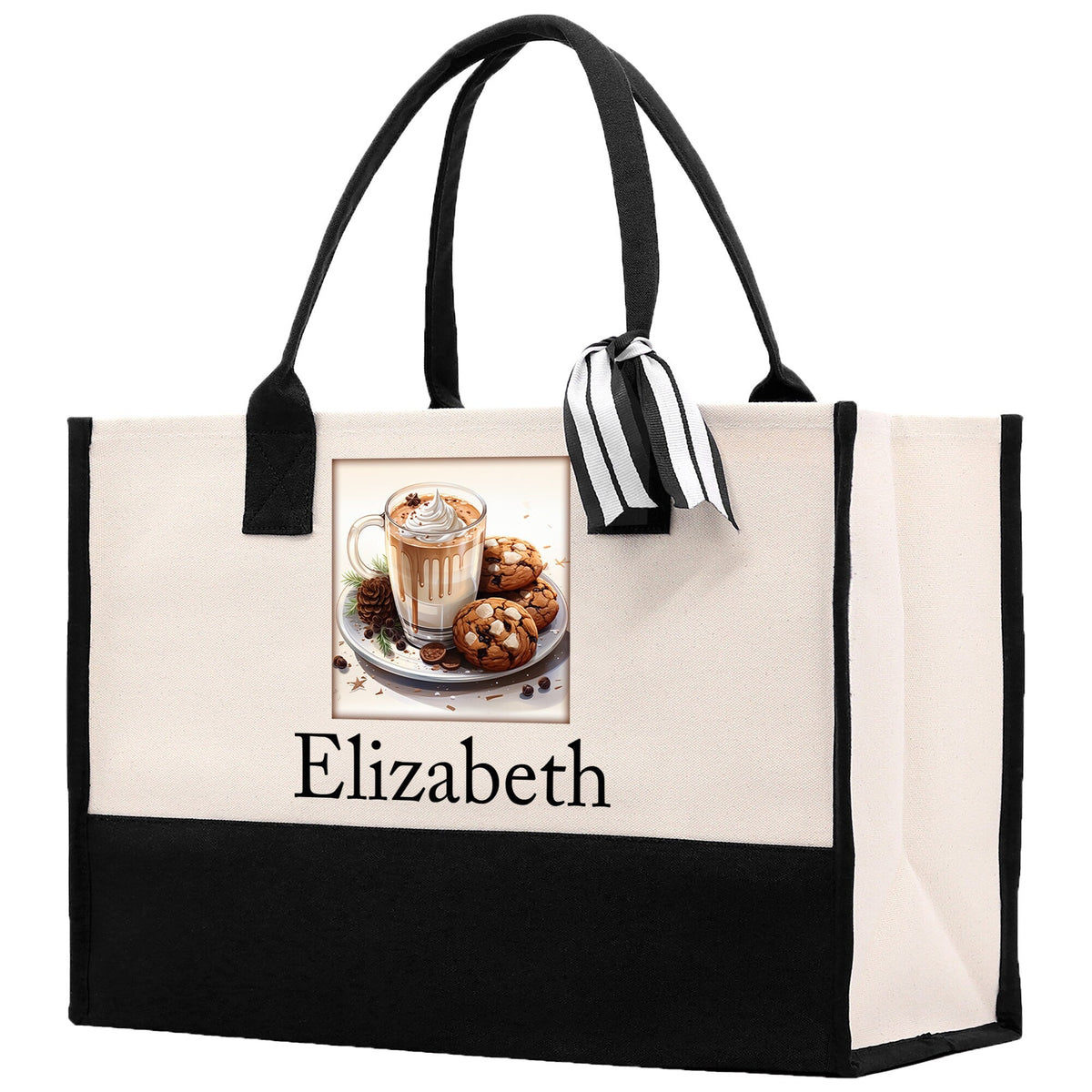 Personalized Hot Cocoa & Cookies Christmas Canvas Tote Bag
