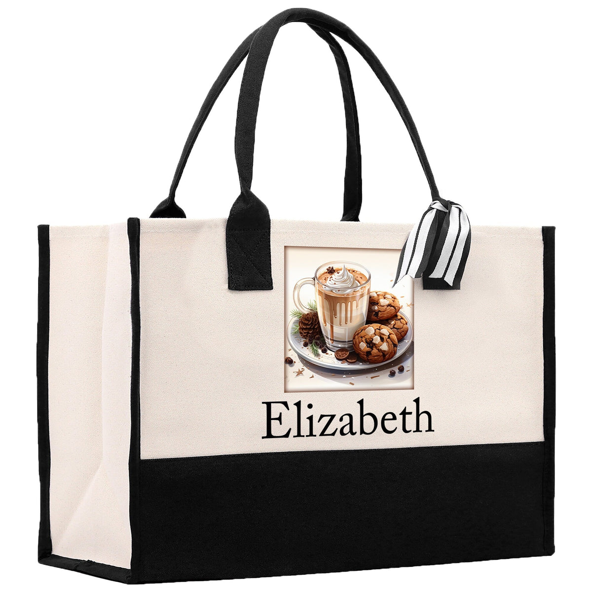 Personalized Hot Cocoa & Cookies Christmas Canvas Tote Bag