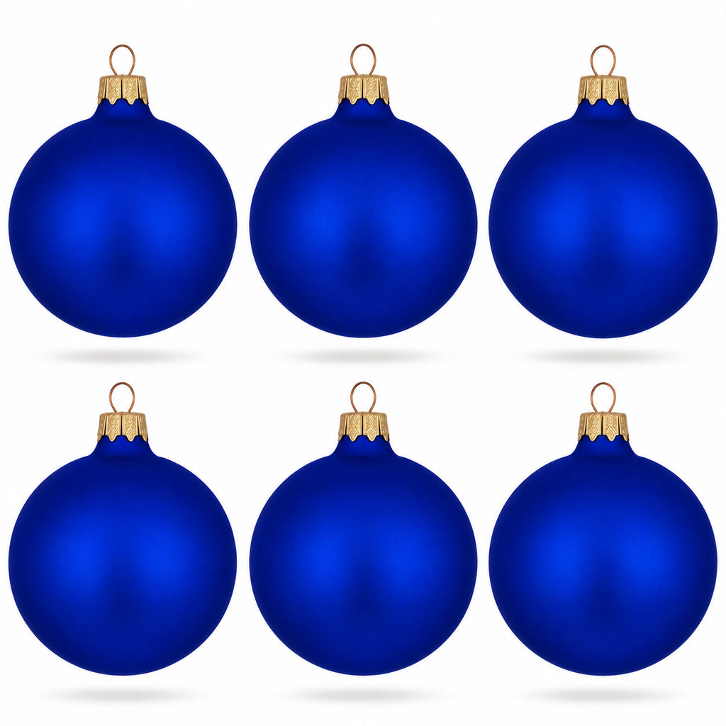 Blue Matte Glass Christmas Ornaments – Set of 6 Mouth-Blown Glass Balls