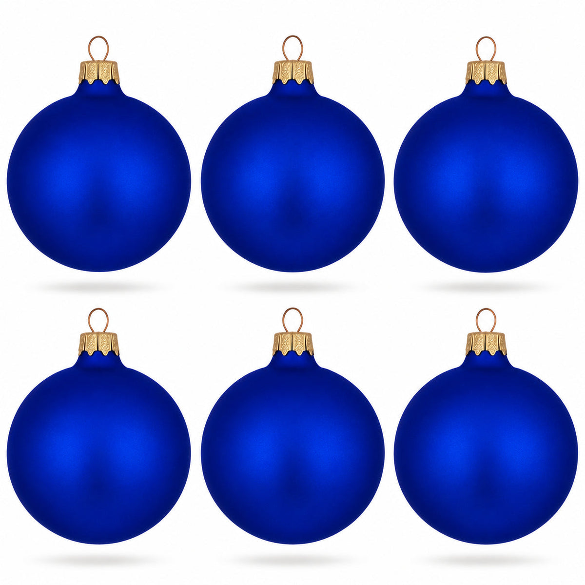 Blue Matte Glass Christmas Ornaments – Set of 6 Mouth-Blown Glass Balls