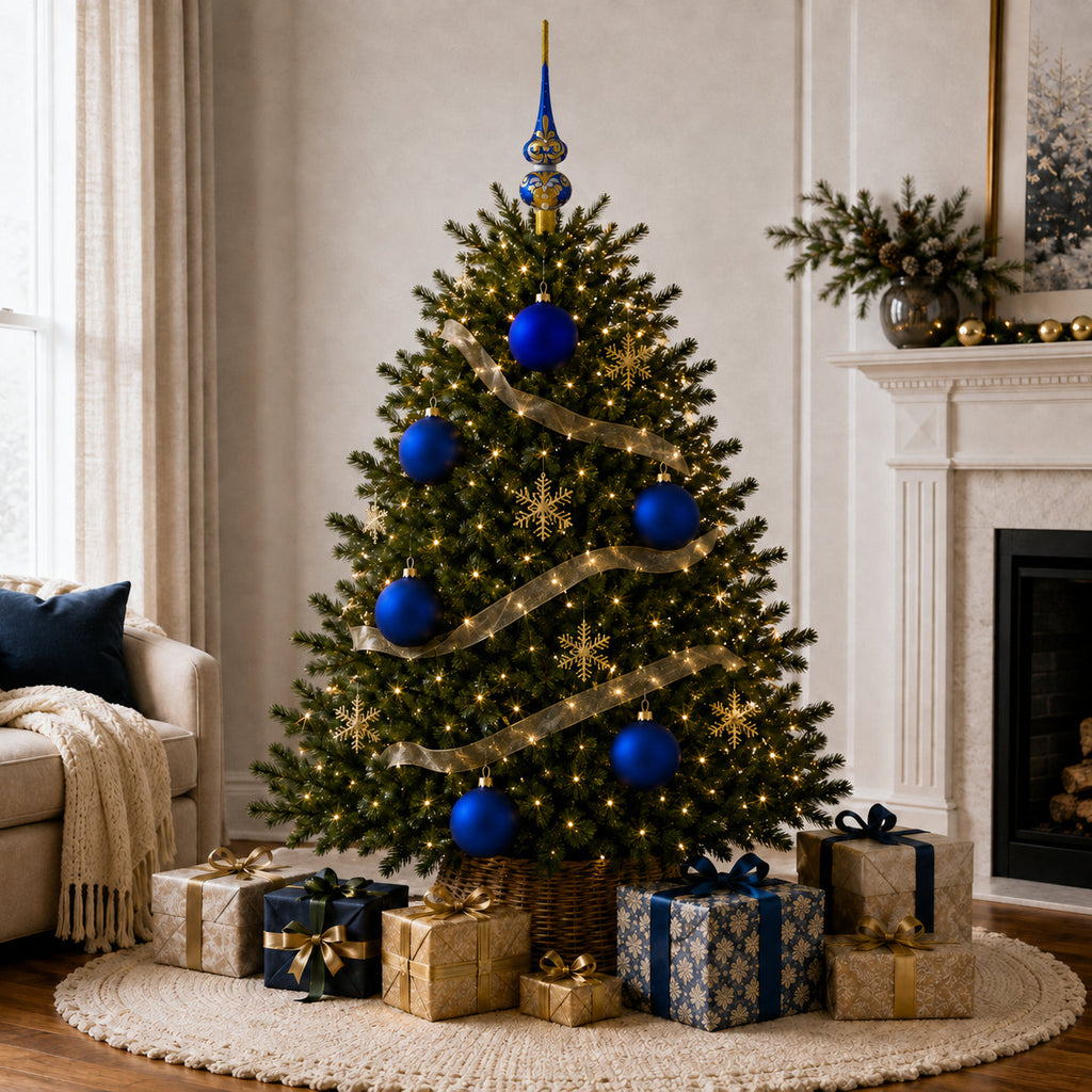 Blue Matte Glass Christmas Ornaments – Set of 6 Mouth-Blown Glass Balls