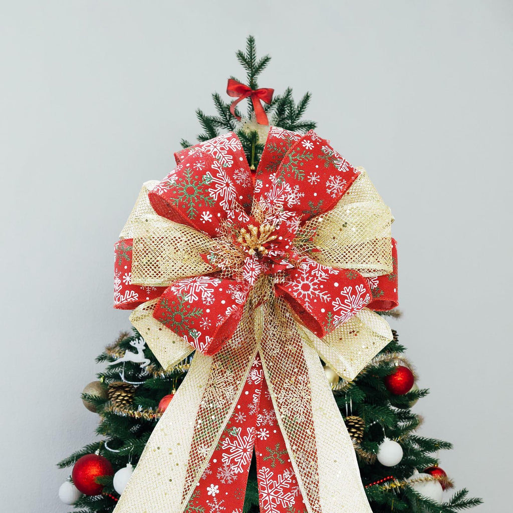 53" Red & Gold Christmas Tree Topper Bow