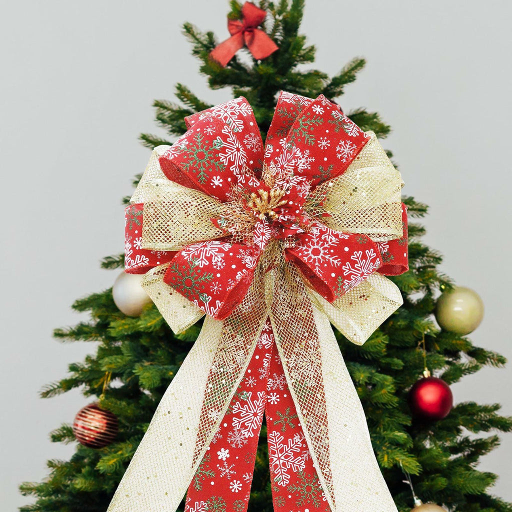 53" Red & Gold Christmas Tree Topper Bow