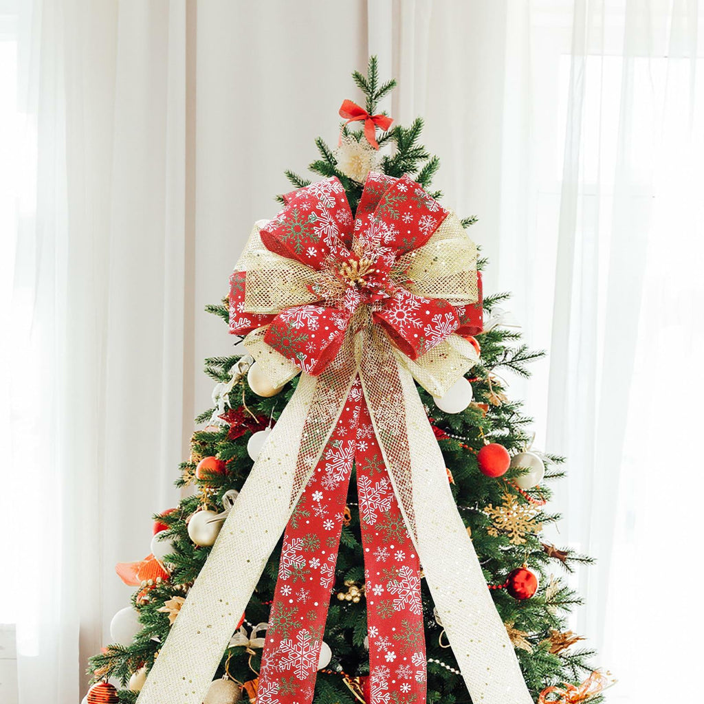 53" Red & Gold Christmas Tree Topper Bow