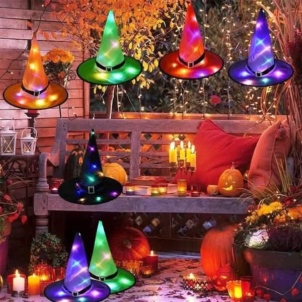 Glowing Witch Hat Halloween Lights – Hanging Indoor & Outdoor Décor