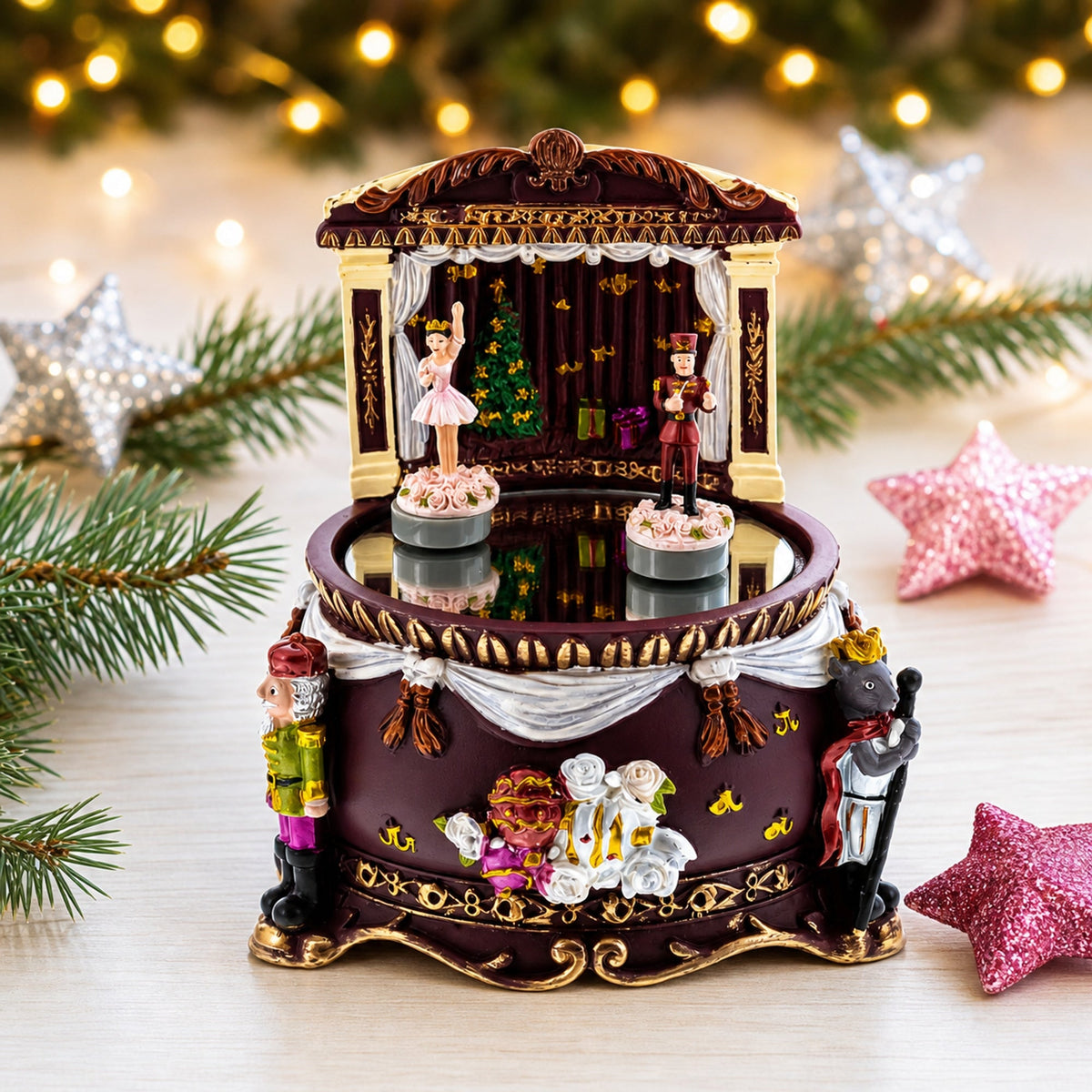 Animated Nutcracker Theatre Ballerina Christmas Music Box
