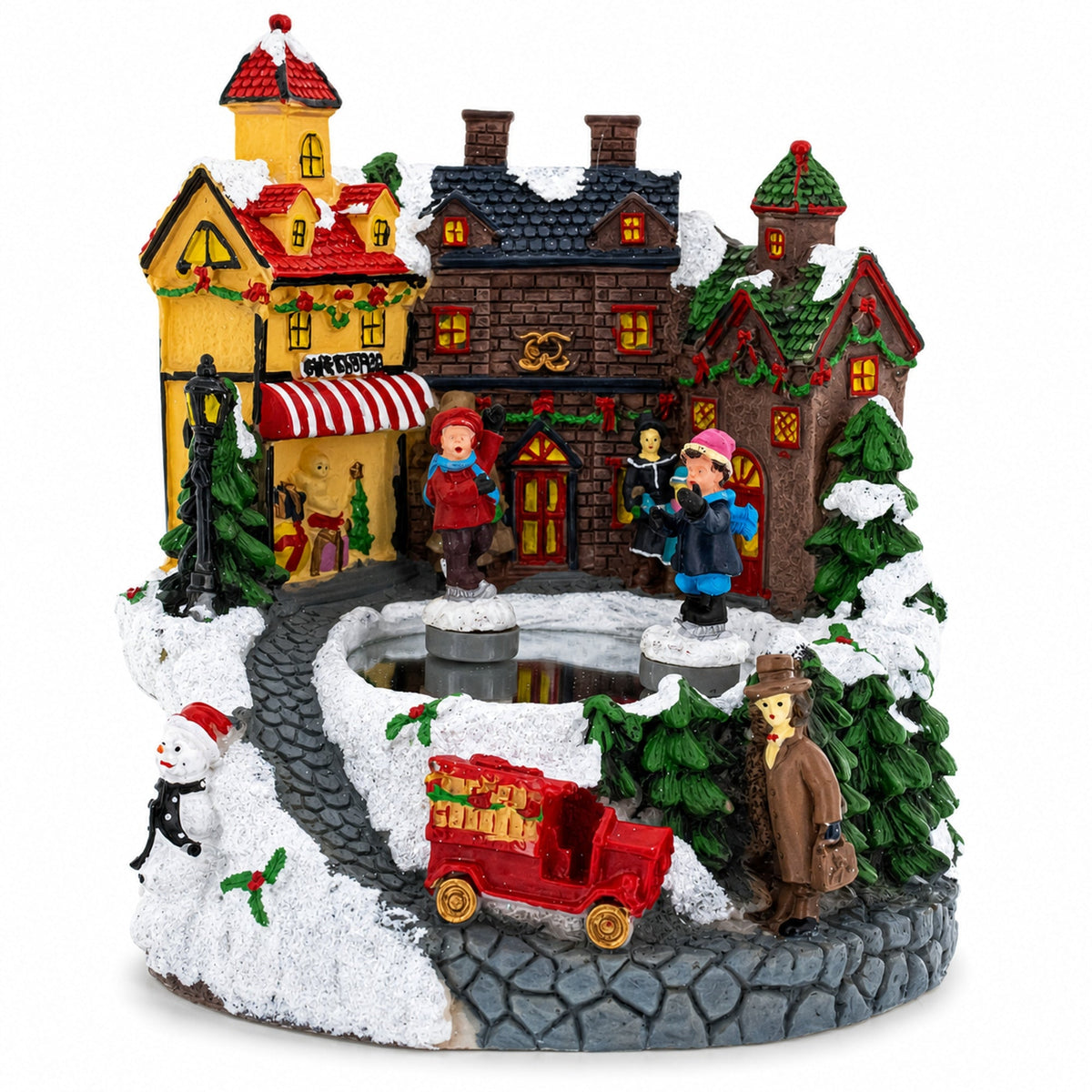 Animated Christmas Winter Village Ice Skating Music Box