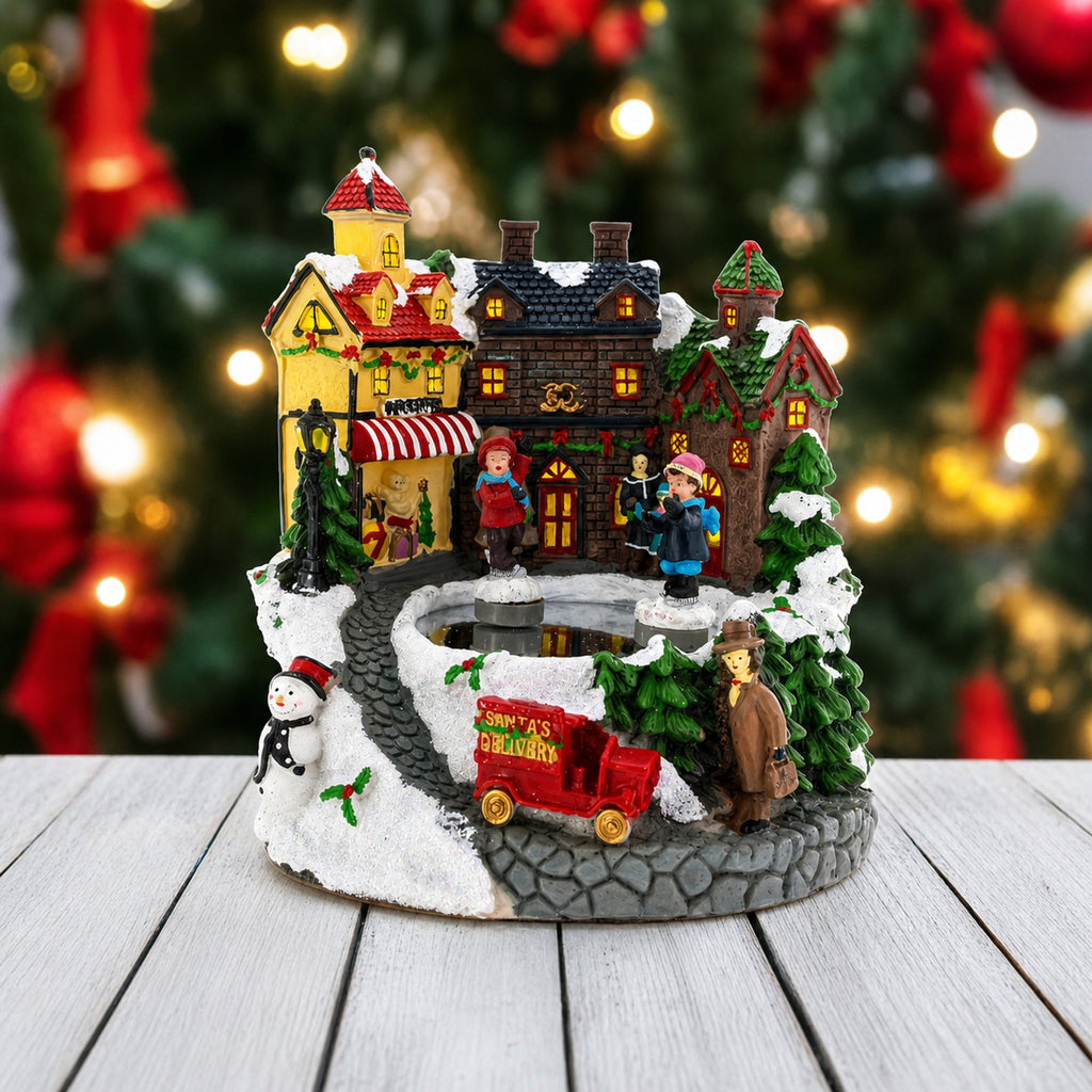Animated Christmas Winter Village Ice Skating Music Box