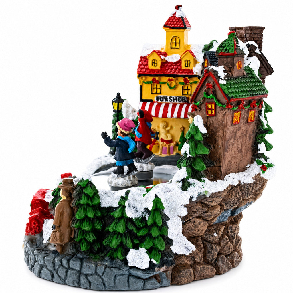 Animated Christmas Winter Village Ice Skating Music Box