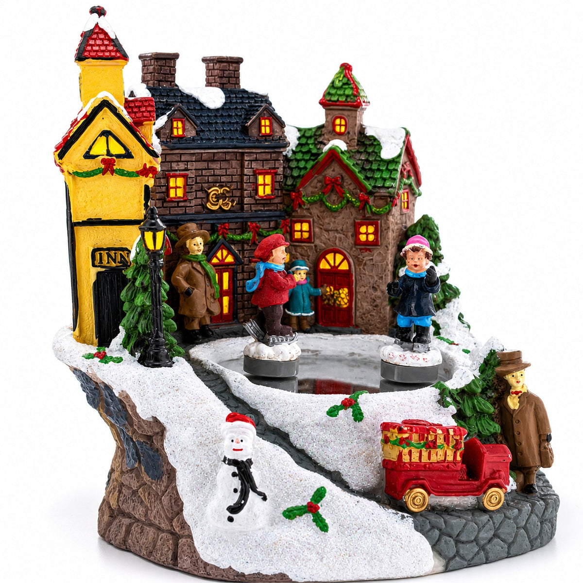 Animated Christmas Winter Village Ice Skating Music Box