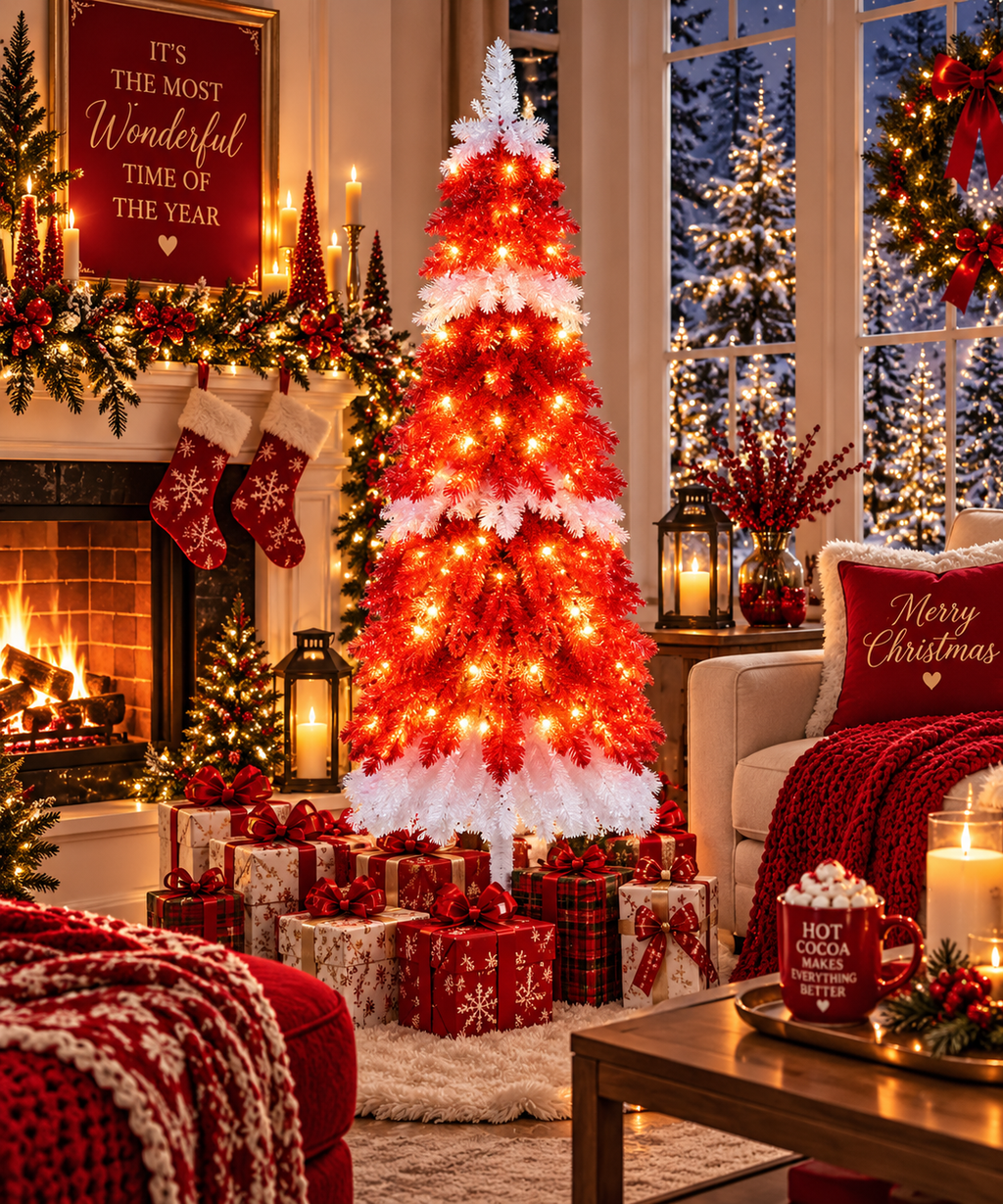 Berry Merry 5-Ft Pre-Lit Red & White Christmas Tree