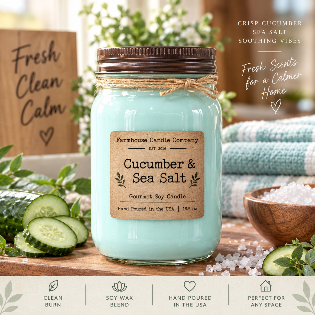 Cucumber & Sea Salt Soy Candle | 16.5 oz