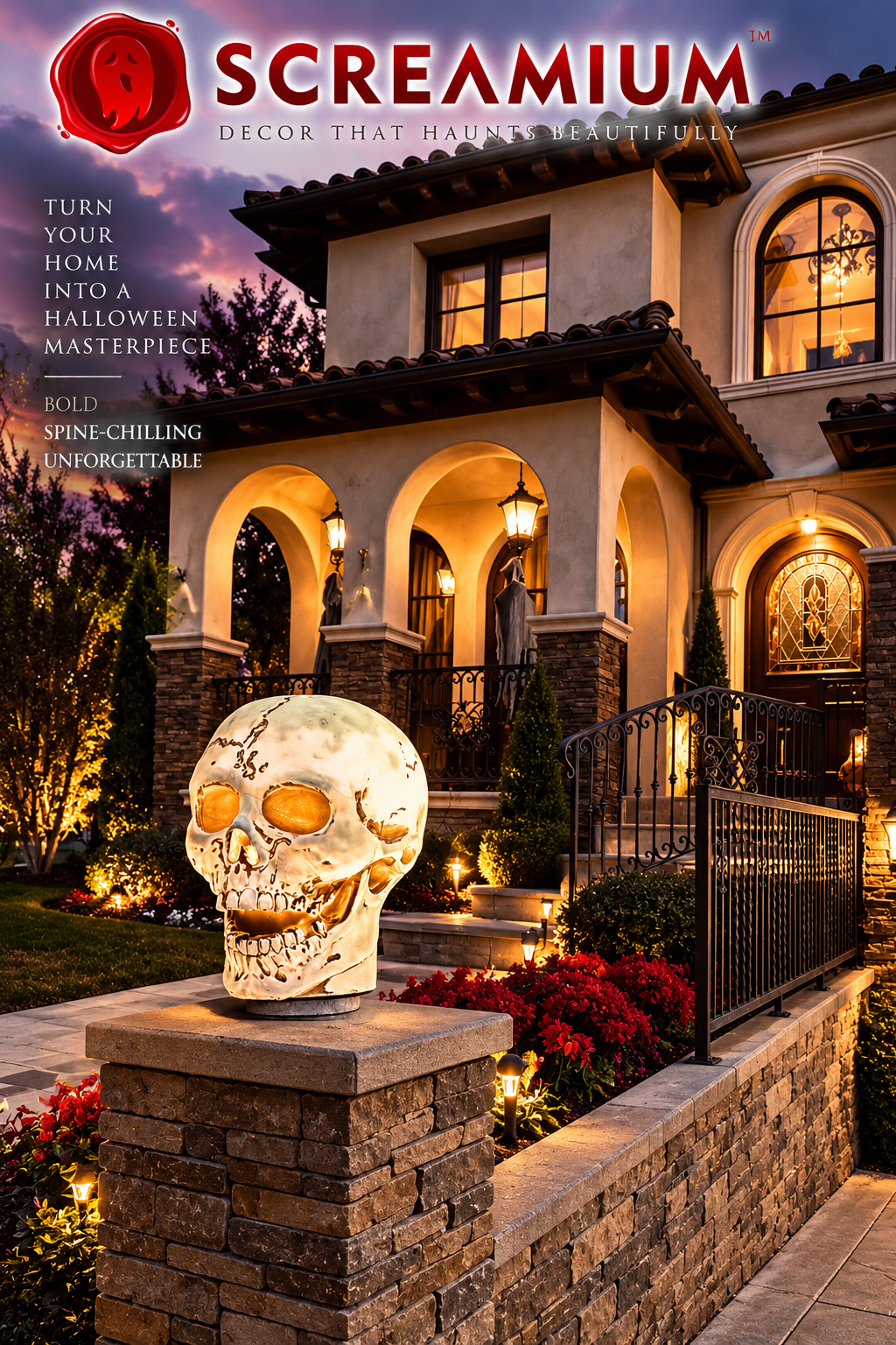 Giant Talking Skull Animatronic Lamp | 20-Inch Halloween Prop