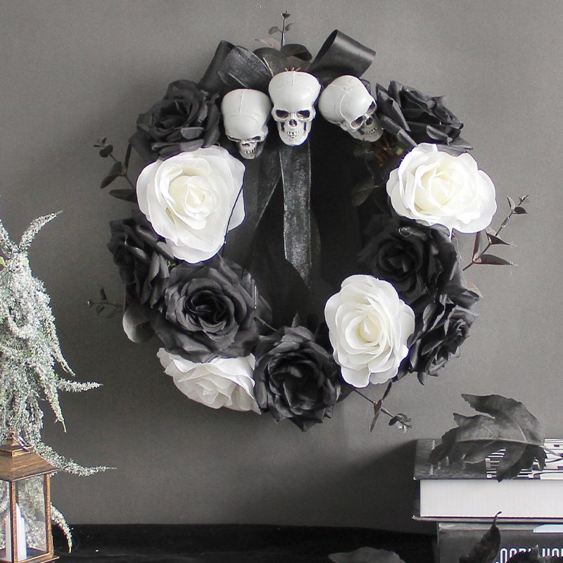 Midnight Mourning Skull & Rose Halloween Wreath