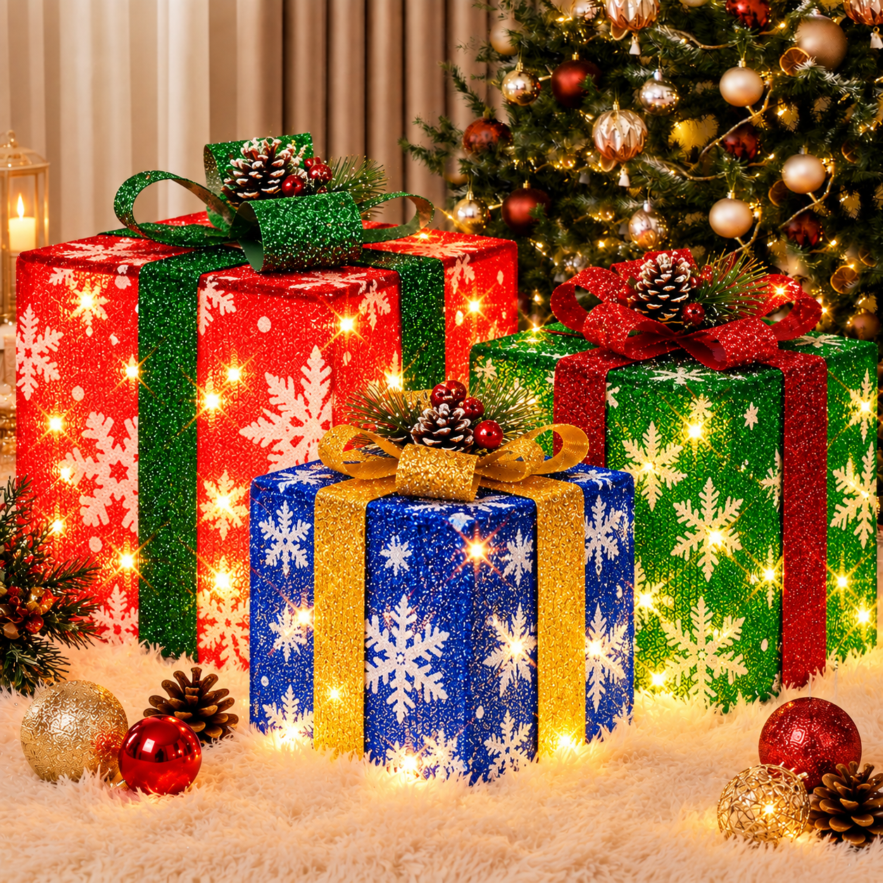 Grand Holiday Light-Up Gift Box Trio