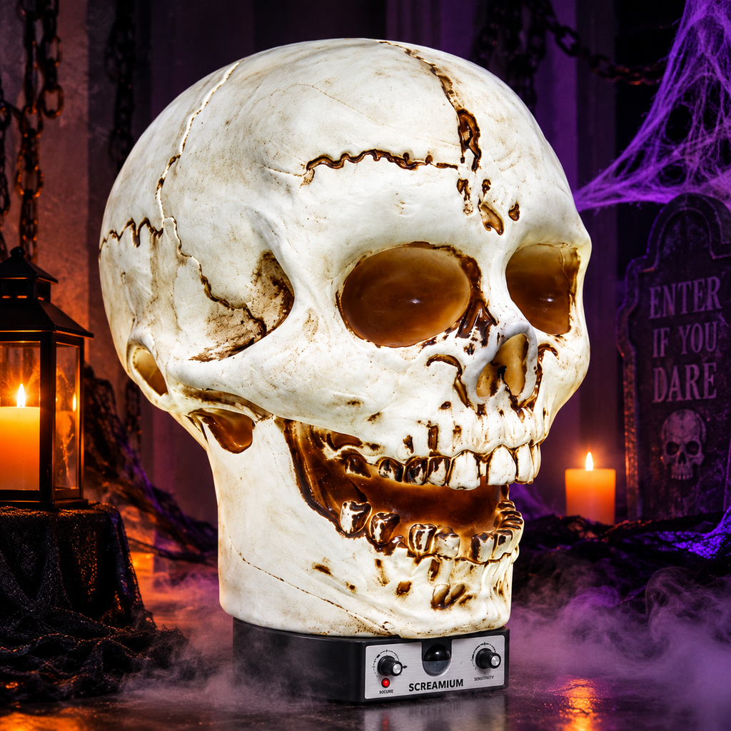 Giant Talking Skull Animatronic Lamp | 20-Inch Halloween Prop