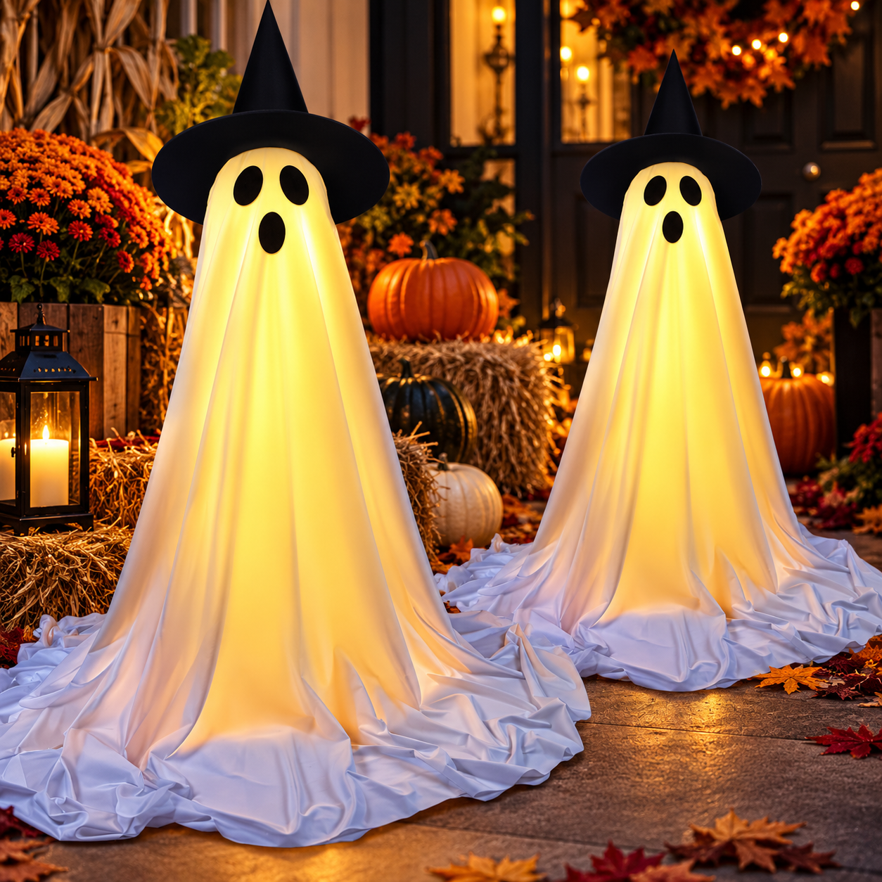 2-Piece Lighted Hanging Ghost Halloween Decorations with Remote
