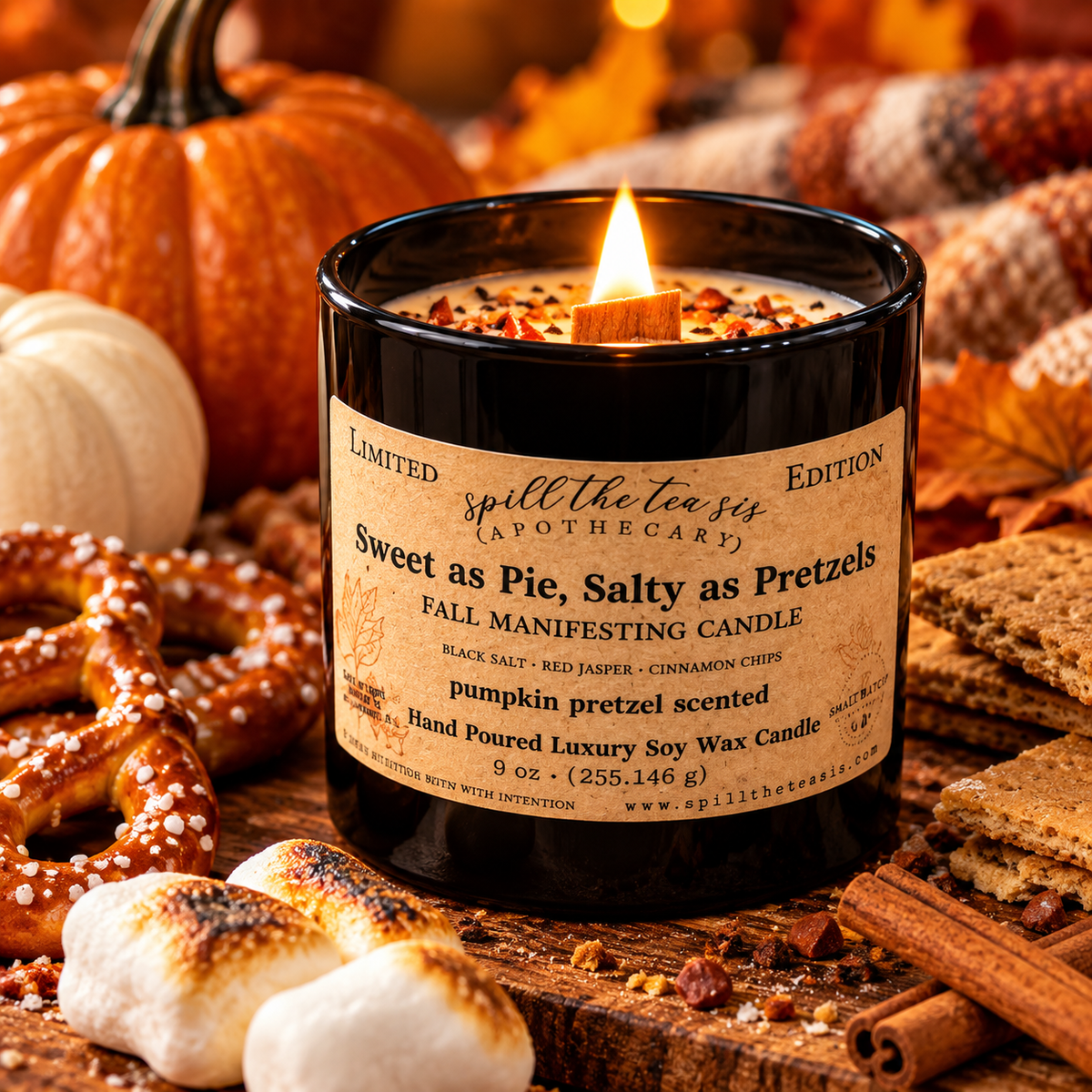 Sweet as Pie, Salty as Pretzels Intention Candle | Pumpkin Butter & Marshmallow Fall Candle