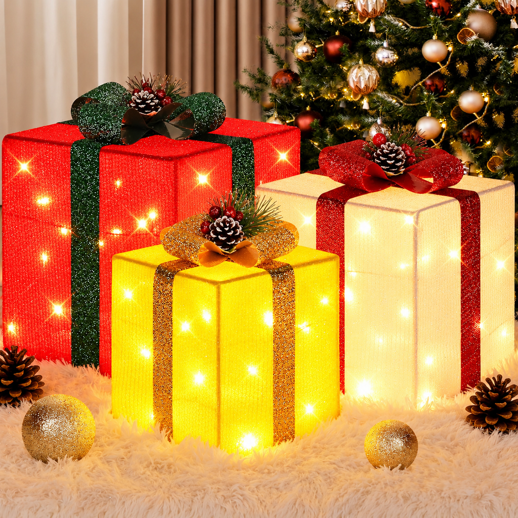 Grand Holiday Light-Up Gift Box Trio