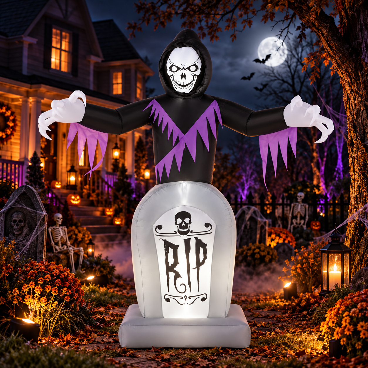 8FT Light-Up Grim Reaper & Tombstone Halloween Inflatable