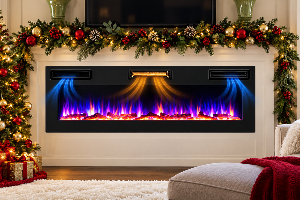 LuxeFlame 68" Ultra-Thin Recessed Electric Fireplace