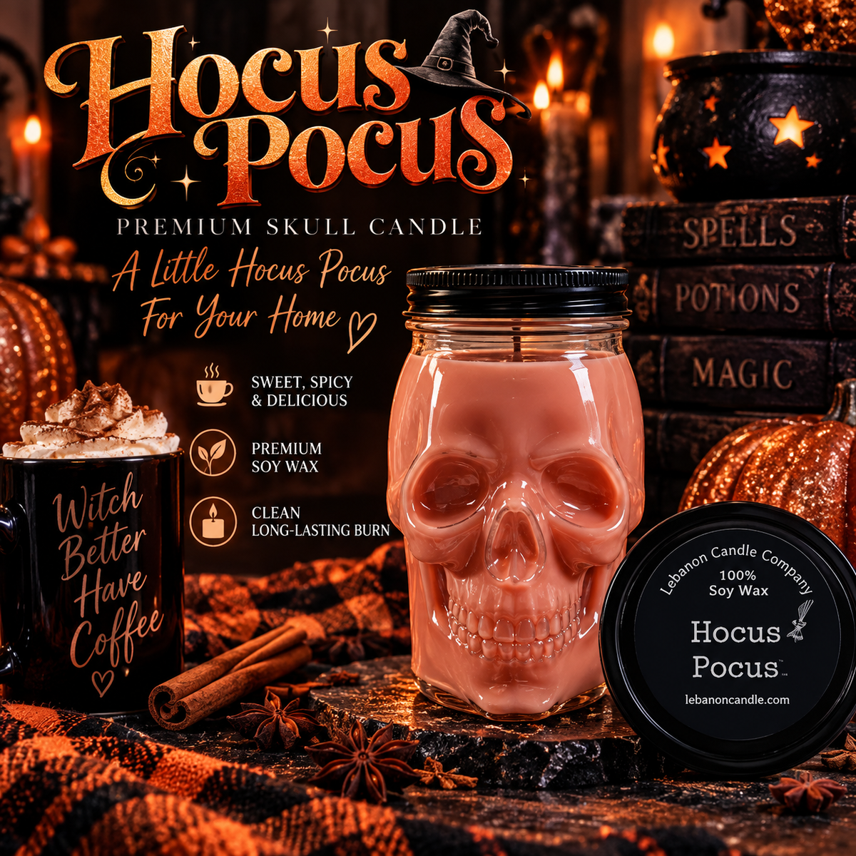 Hocus Pocus™ Premium Skull Candle | 16.5 oz